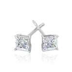 14K White Gold Princess Cut Earth-Mined Diamond Stud Earrings I // New