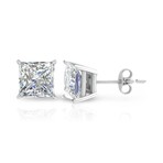 14K White Gold Princess Cut Earth-Mined Diamond Stud Earrings I // New