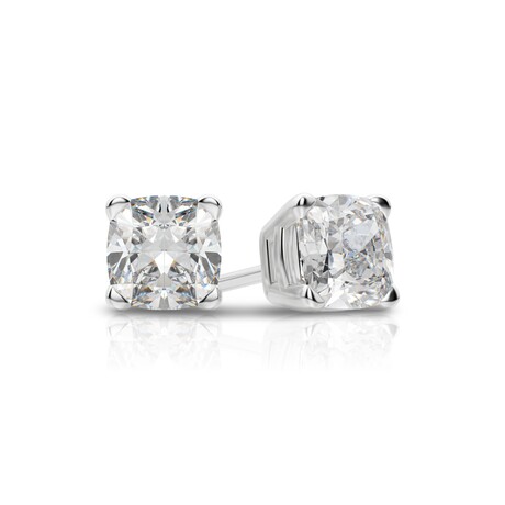 14K White Gold Cushion Cut Earth-Mined Diamond Stud Earrings // New