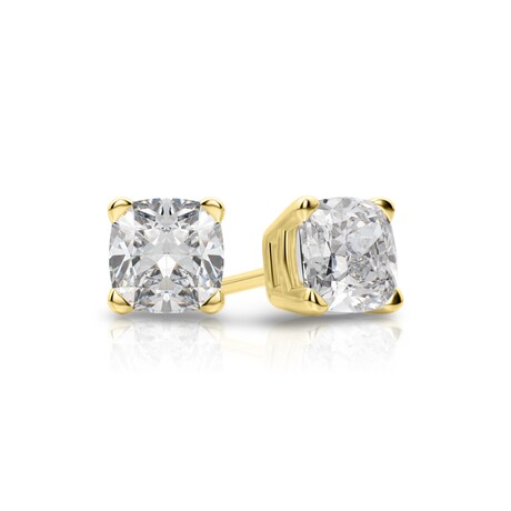 14K Yellow Gold Cushion Cut Earth-Mined Diamond Stud Earrings I // New