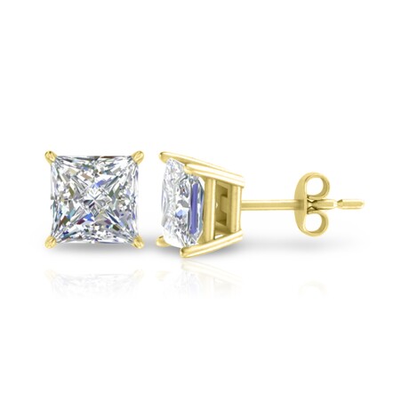 14K Yellow Gold Princess Cut Earth-Mined Diamond Stud Earrings // New