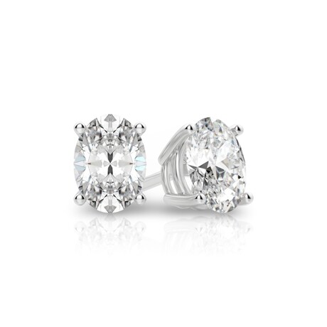 14K White Gold Oval Cut Earth-Mined Diamond Stud Earrings II // New
