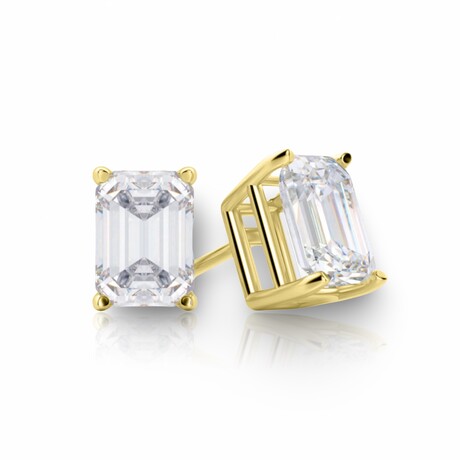 14K Yellow Gold Emerald Cut Earth-Mined Diamond Stud Earrings II // New