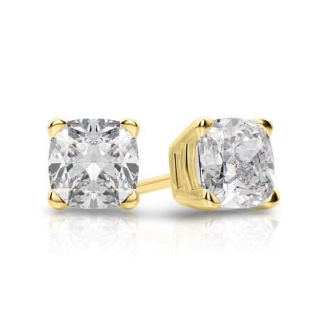 14K Yellow Gold Cushion Cut Earth-Mined Diamond Stud Earrings II // New