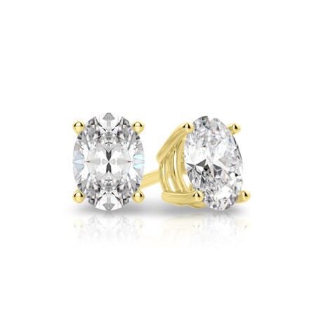 14K Yellow Gold Oval Cut Earth-Mined Diamond Stud Earrings II // New