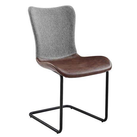 Juni Side Chair in Gray Fabric and Light Brown Leatherette with Matte Black Base // Set of 2