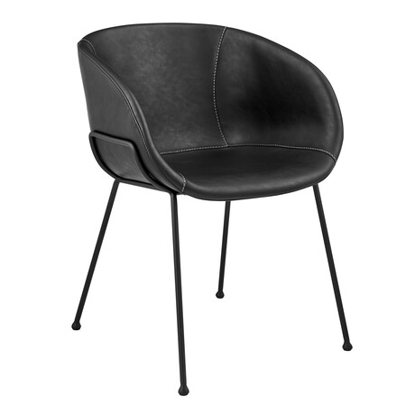 Zach Armchair in Black Leatherette with Matte Black Legs // Set of 2