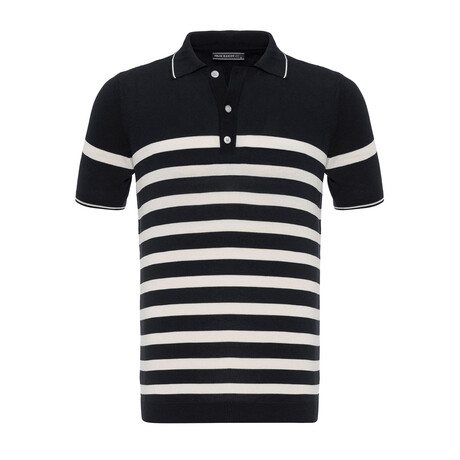 Tricot Striped Polo Shirt // Black + Ecru (XS)