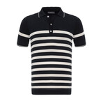 Tricot Striped Polo Shirt // Black + Ecru (XL)