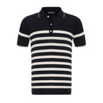 Tricot Striped Polo Shirt // Black + Ecru (L)