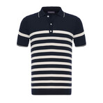 Tricot Striped Polo Shirt // Navy Blue + Ecru (M)