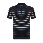 Tricot Striped Polo Shirt // Ecru + Red + Navy Blue (M)
