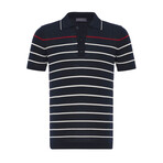 Tricot Striped Polo Shirt // Ecru + Red + Navy Blue (2XL)