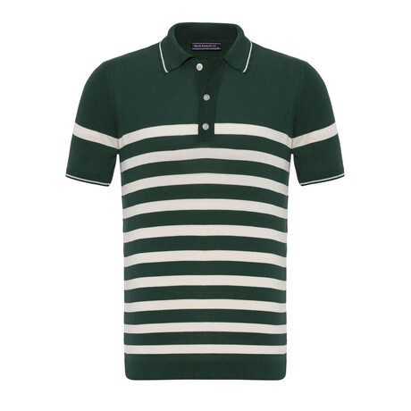 Tricot Striped Polo Shirt // Green + Ecru (XS)