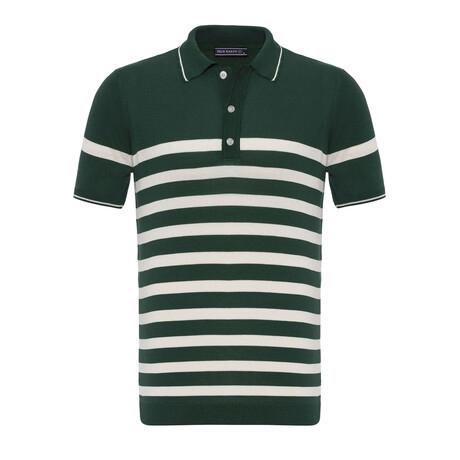 Tricot Striped Polo Shirt // Green + Ecru (S)