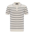 Tricot Striped Polo Shirt // Ecru + Green + Black (XL)