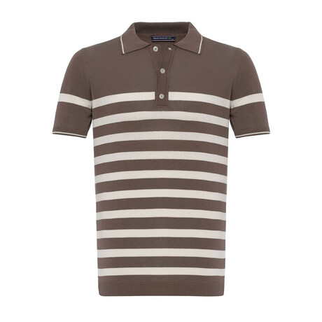 Tricot Striped Polo Shirt // Brown + Ecru (XS)