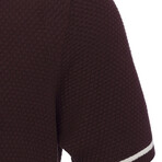 Tricot Tipped Rib Knit Polo Shirt // Burgundy (M)