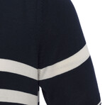 Tricot Striped Polo Shirt // Navy Blue + Ecru (L)