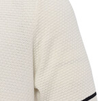 Tricot Tipped Rib Knit Polo Shirt // Ecru (M)