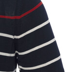 Tricot Striped Polo Shirt // Ecru + Red + Navy Blue (S)