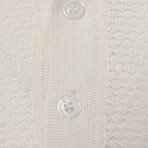 Tricot Tipped Rib Knit Polo Shirt // Ecru (M)