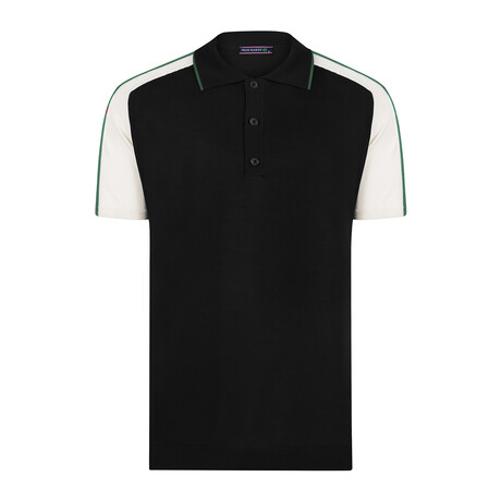 Tricot Raglan Polo Shirt // Black + Ecru + Green (XS)
