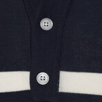 Tricot Striped Polo Shirt // Navy Blue + Ecru (S)