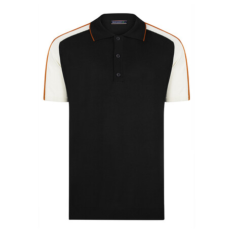 Tricot Raglan Polo Shirt // Black + Ecru + Orange (XS)