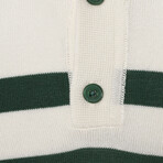 Tricot Striped Polo Shirt // Ecru + Green (2XL)