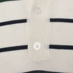 Tricot Striped Polo Shirt // Ecru + Green + Black (L)