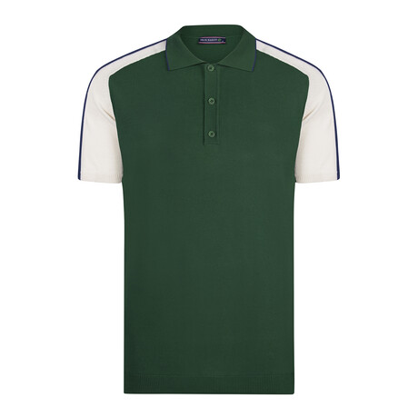 Tricot Raglan Polo Shirt // Green + Ecru + Navy Blue (XS)