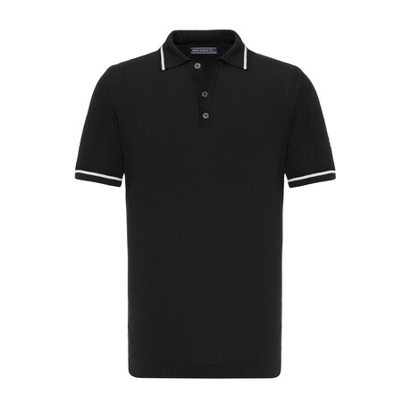 Tricot Tipped Rib Knit Polo Shirt // Black (S)