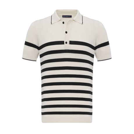 Tricot Striped Polo Shirt // Ecru + Black (XS)