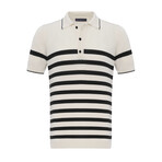 Tricot Striped Polo Shirt // Ecru + Black (L)