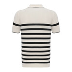 Tricot Striped Polo Shirt // Ecru + Black (M)