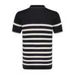 Tricot Striped Polo Shirt // Black + Ecru (XL)