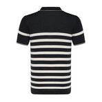 Tricot Striped Polo Shirt // Black + Ecru (2XL)