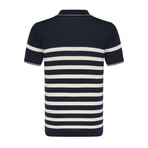 Tricot Striped Polo Shirt // Navy Blue + Ecru (2XL)