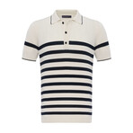 Tricot Striped Polo Shirt // Ecru + Navy Blue (XL)