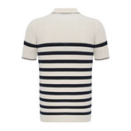 Tricot Striped Polo Shirt // Ecru + Navy Blue (2XL)