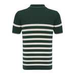 Tricot Striped Polo Shirt // Green + Ecru (L)