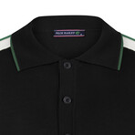 Tricot Raglan Polo Shirt // Black + Ecru + Green (M)