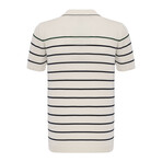 Tricot Striped Polo Shirt // Ecru + Green + Black (S)