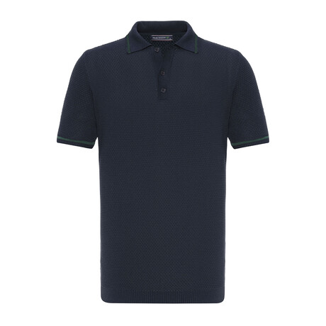 Tricot Tipped Rib Knit Polo Shirt // Navy Blue (XS)