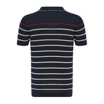 Tricot Striped Polo Shirt // Ecru + Red + Navy Blue (S)