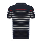 Tricot Striped Polo Shirt // Ecru + Red + Navy Blue (2XL)