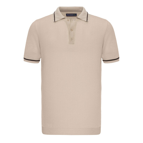 Tricot Tipped Rib Knit Polo Shirt // Beige (XS)