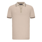 Tricot Tipped Rib Knit Polo Shirt // Beige (XL)