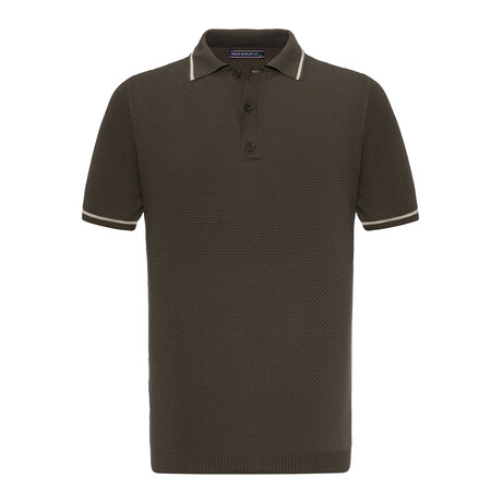 Tricot Tipped Rib Knit Polo Shirt // Khaki (S)